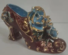 Vintage Victorian Red/Blue With Gold Trim Porcelain High Heel Shoe