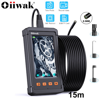 OIIWAK 4.3'' 1080P HD IPS Endoscope Borescope 8.5mm 15M Tube Inspection Kamera