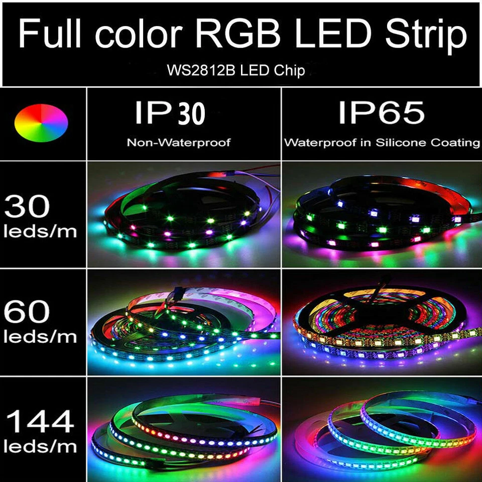 WS2812B 5V 5050 RGB LED Strip 1-5M 30 60 144 150 300 Leds Individual Addressable - Image 4 of 4
