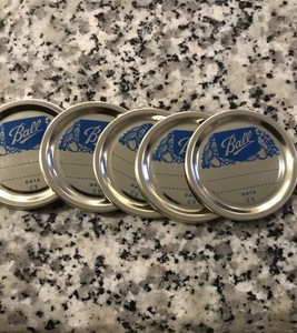 12 Ball Dome Lids Small Mouth #63, New In Box, White Enamel With Red Rubber