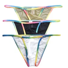 3pcs Men's Sexy Sheer Lingerie Ice Silk Underpants Jockstrap Bikini Mini Briefs
