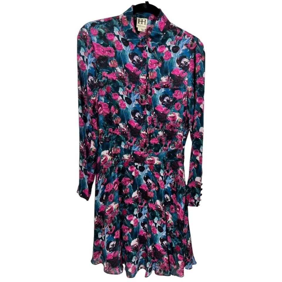 Haute Hippie Floral Print Silk Henley Shirt Dress S - Image 3 of 4