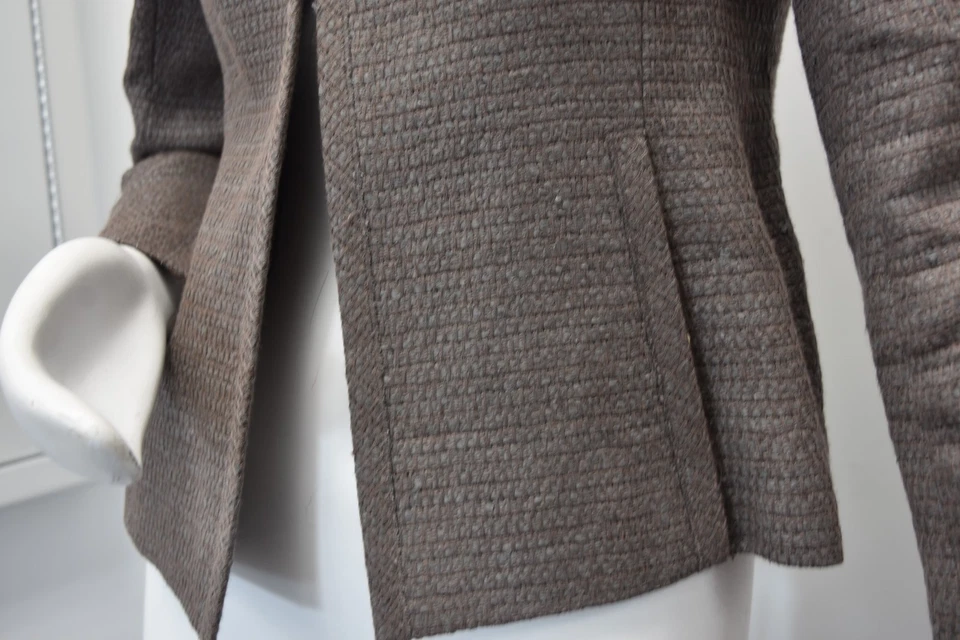 New A-K-R-I-S AKRIS Jacket Blazer Coat Nesrin Ash Brown Grey Linen Flax 6 - Image 3 of 4