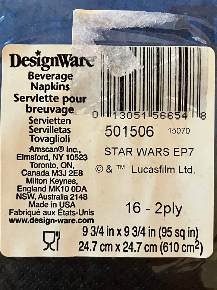 Servilleta Star Wars 3 Paquetes Papel Cóctel 5" Force Awakens 16 ea (48 en total) Nueva Foto 4 de 4