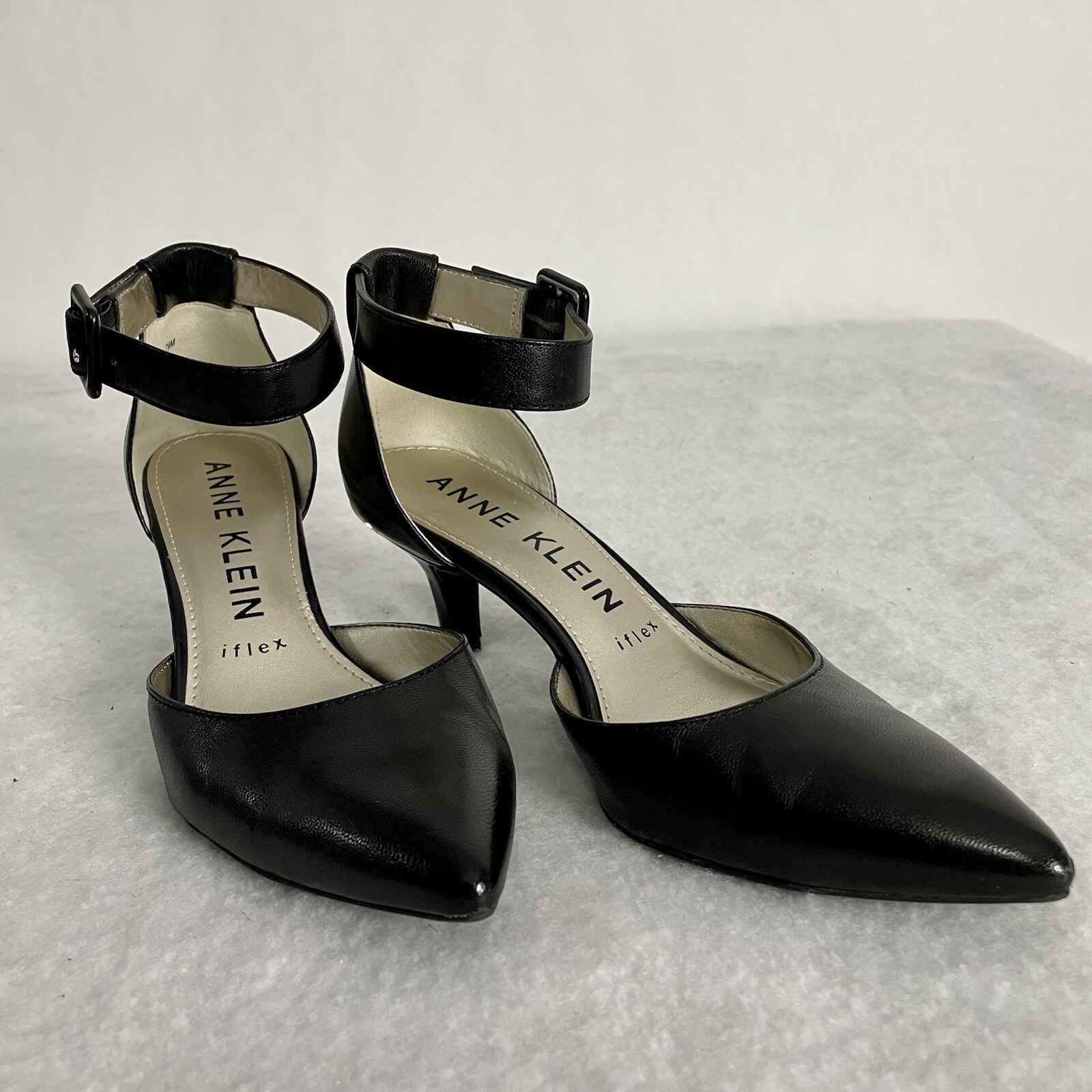 Anne Klein Fabulist Pointed Toe Mid Heel Ankle Strap Pumps Navy Sz 7.5M |  eBay
