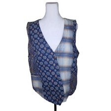 Vintage 80s Sleeveless Plaid Paisley Vest Womens Size M Blue