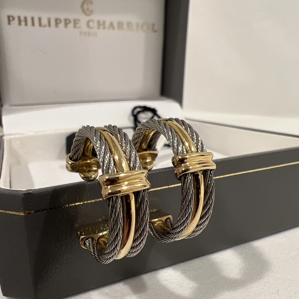 Philippe Charriol Cable con Pendientes Argolla Oro Amarillo 18K Con Caja Foto 3 de 4