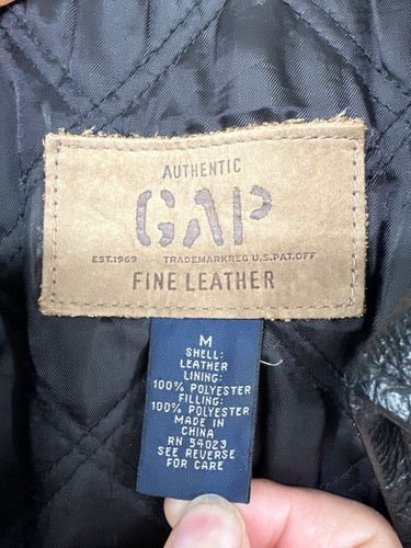 Gap Kids Fine Leather Jacket Sz M Black Zip Y2k Vintage Quilted Lined Pockets - Picture 5 of 12