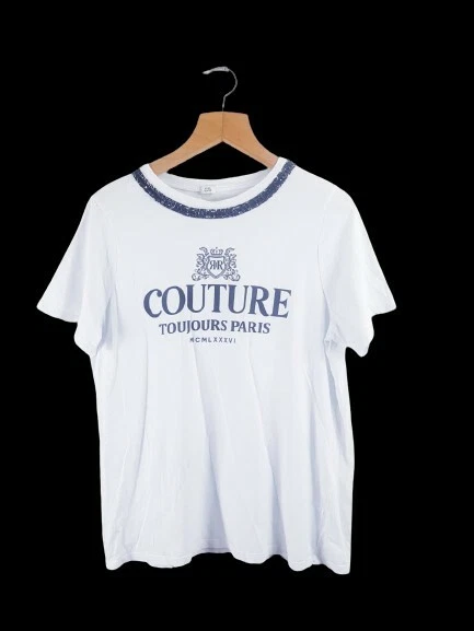 River Island Couture Toujours Paris Mens White Regular Fit T