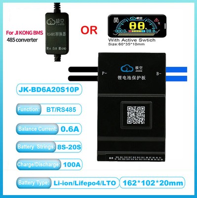 JK 100A 8S-20S LiFePo4 Li-Ion Smart BMS Board 0.6A Active Balancer APP BT/RS485