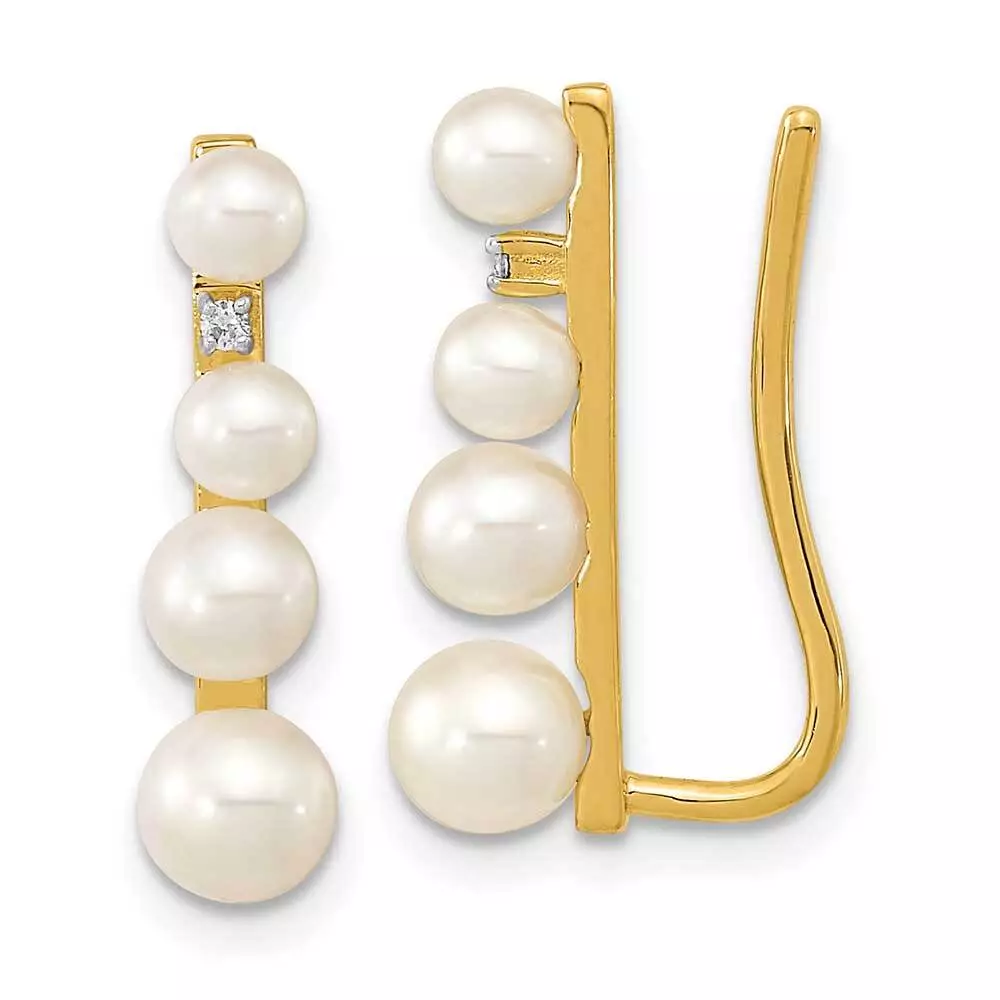 14k Gold 3 5mm Freshwater Cultured Pearl .016ct Diamond Ear