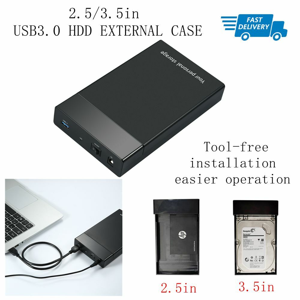 2 5 3 5in Sata Hdd Hard Drive Disk Case Enclosure Usb 3 0 High Speed External Ebay