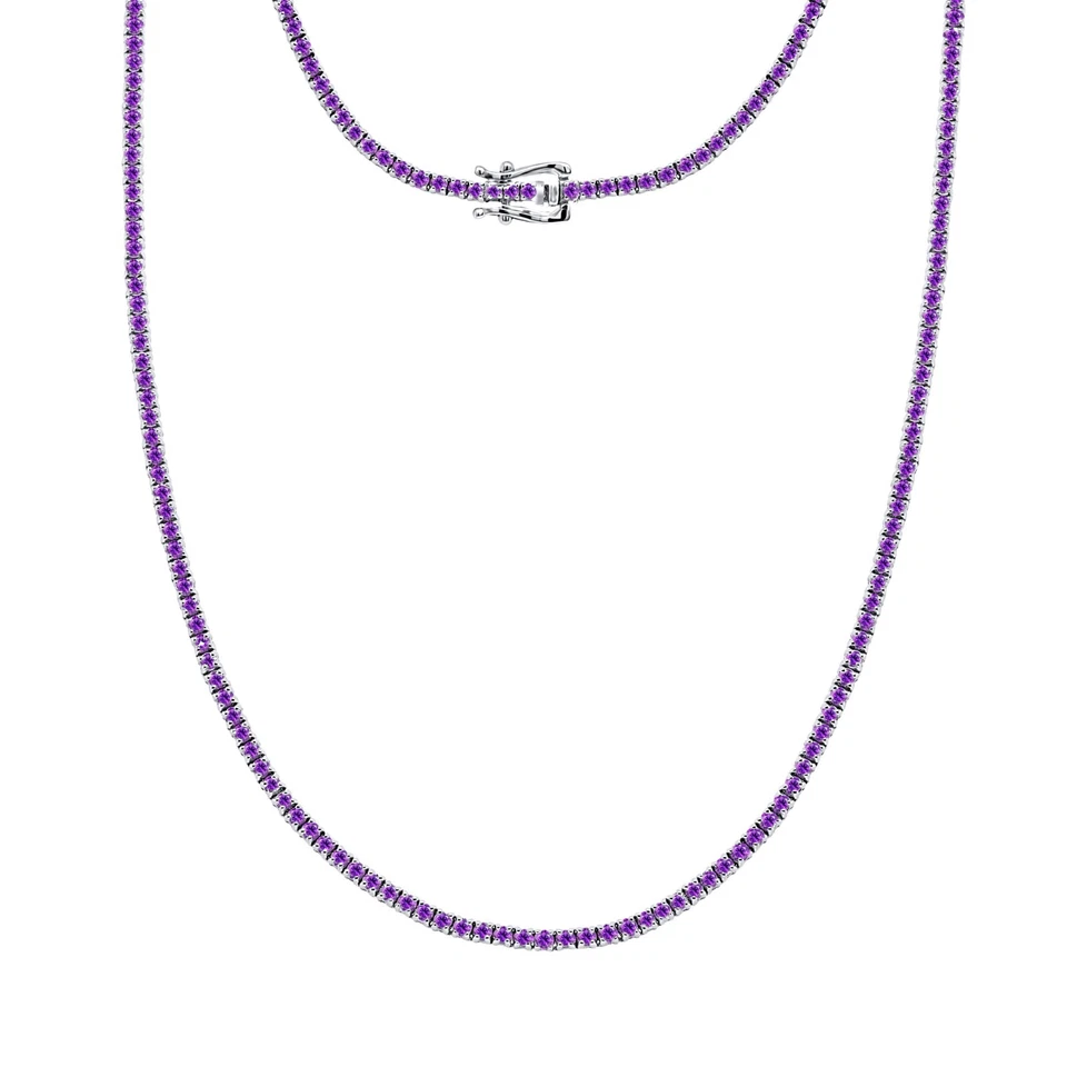 Collar de tenis para mujer de amatista natural de corte redondo de 5 quilates de oro real macizo de 14 quilates Foto 2 de 3