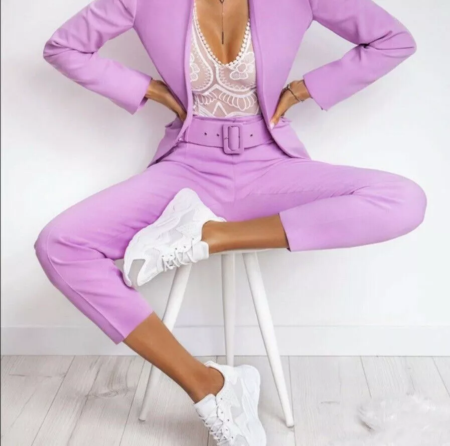 Zara Women V-Neck Blazer + Pants Co-Ord Set Lilac 2166/789, 2158/677