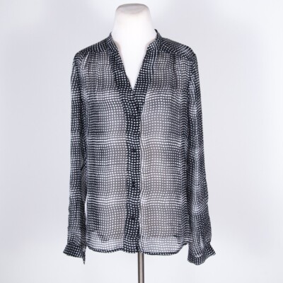 diane von furstenberg  Harlow  Blouse Button Up Silk Black/white Sheer Check 4