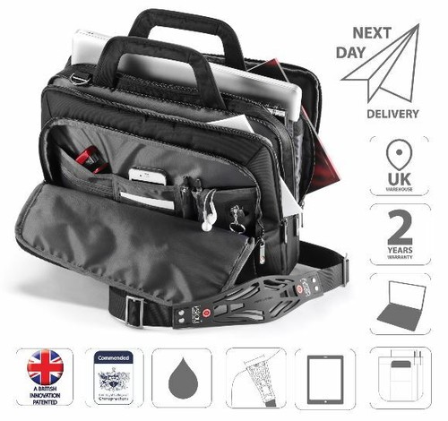 15.6" Laptop iPad Briefcase Organiser Business Shoulder Bag Black is0104 - Afbeelding 1 van 4