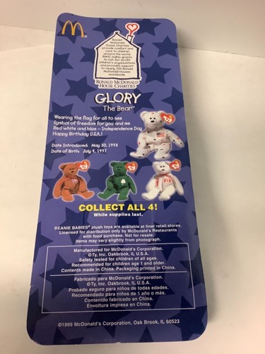 McDONALDS SET COMPLETO DI 4 TEENIE BEANIE BABIES TY INTERNATIONAL BEARS 1999 - Foto 5 di 12