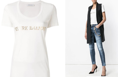 PIERRE BALMAIN ICONIC OFF-WHITE LOGOSHIRT LOGO BRAND SHIRT T-SHIRT TOP BLUSE 40