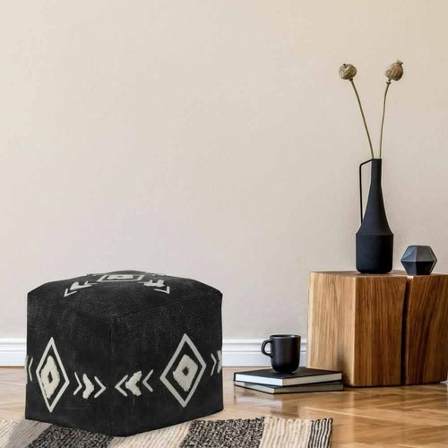 Evette Rios Pouf Ottoman 18"x18"x14" Textured Black/White Diamond Medallion - Picture 6 of 7