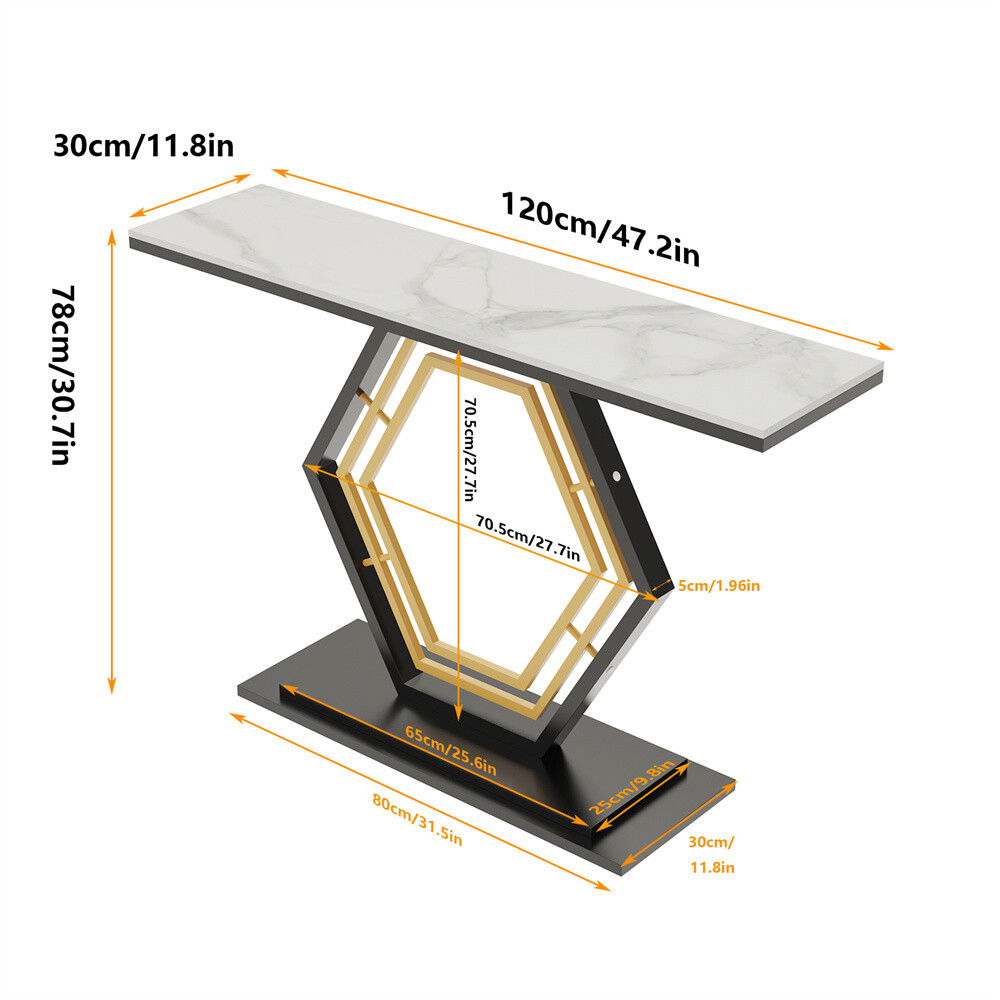 FATIVO Marble Console Table Geometric Golden Black Pedestal Hall Foyer End Table