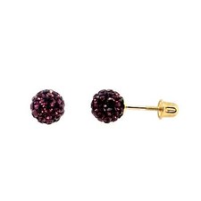14K Yellow Gold Round Crystal Ball Screw Back Stud Earrings 6mm