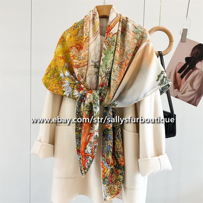 Sallys 70% Cashmere & 30% Silk Stole Garden Print Double Face Scarf Shawl 53