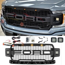 Raptor Style Grille For 2018 Ford F150 2019 2020 Grill Front Black W/Letters LED