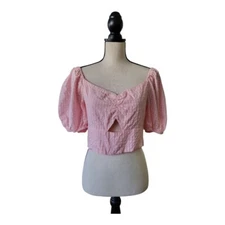 Elodie Pink Puff Sleeve Gingham Crop Top Size L New