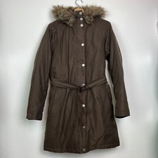 Musto Parka Jacket Womens Size 10 Brown Belted Faux Fur Hooded X Outdoor Logo