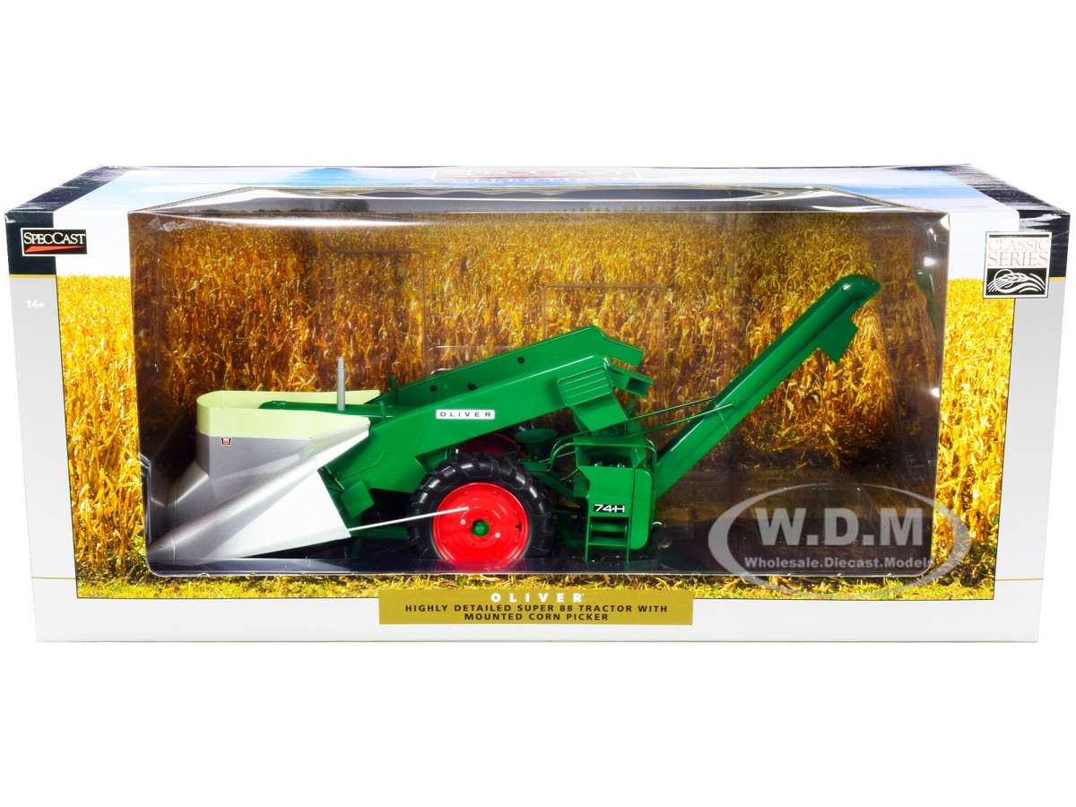 OLIVER SUPER 88 TRACTOR W/MOUNTED 74-H CORN PICKER 1/16 DIECAST