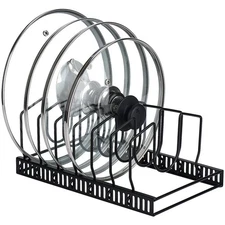 Black Pot Lids Organizer Rack with 7 Adjustable Compartments Cabinet Counter