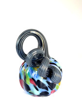 Mosser Glass Pumpkin Multicolored with Grey Stem Approx. 4 3/4" High