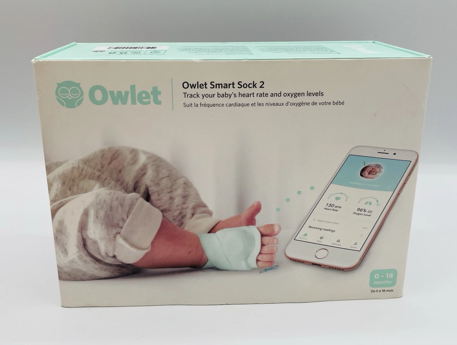 Owlet Smart Sock 2 Rest Assured 0-18 Mo Baby Monitor Sensor w Box