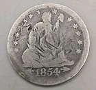 1854 Seated Liberty Silver Quarter 25c - Philadelphia Mint