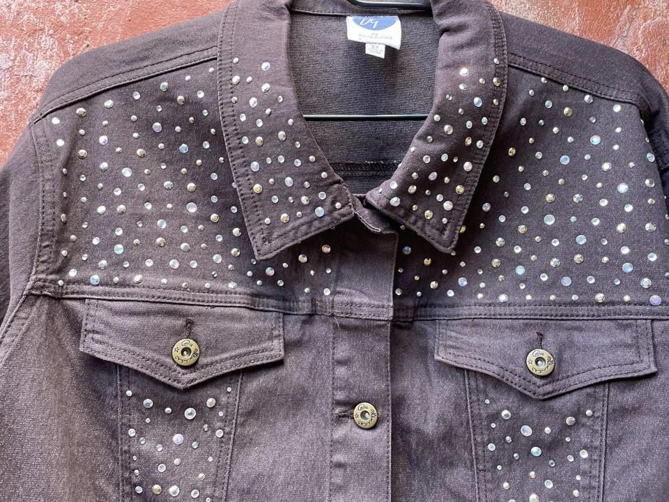DG2 Diana Gilman Mujer 3X Chaqueta Denim Marrón Estrás Embellecido Chaqueta Foto 2 de 4