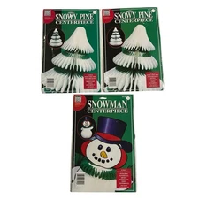 Paper Magic Group Christmas Honeycomb Tissue Centerpiece Lot Snowy Pine Snowman