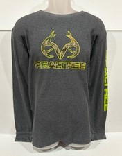 Realtree Gray Waffle Knit Thermal Shirt Men's M Antler Camo Logo Sleeve Spellout