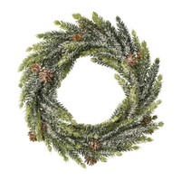 artplants KüNstlicher Kranz Fichte Hobra, Zapfen, Beschneit, GrüN, Ø25Cm