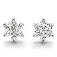 0.30 Ct DE/VS Round Lab Grown Diamond Cluster Stud Earrings White Gold Push Back