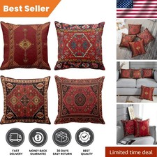 Set of 4 Geometric Kilim Throw Pillow Covers - 18x18 Inches Red Tribal Decor