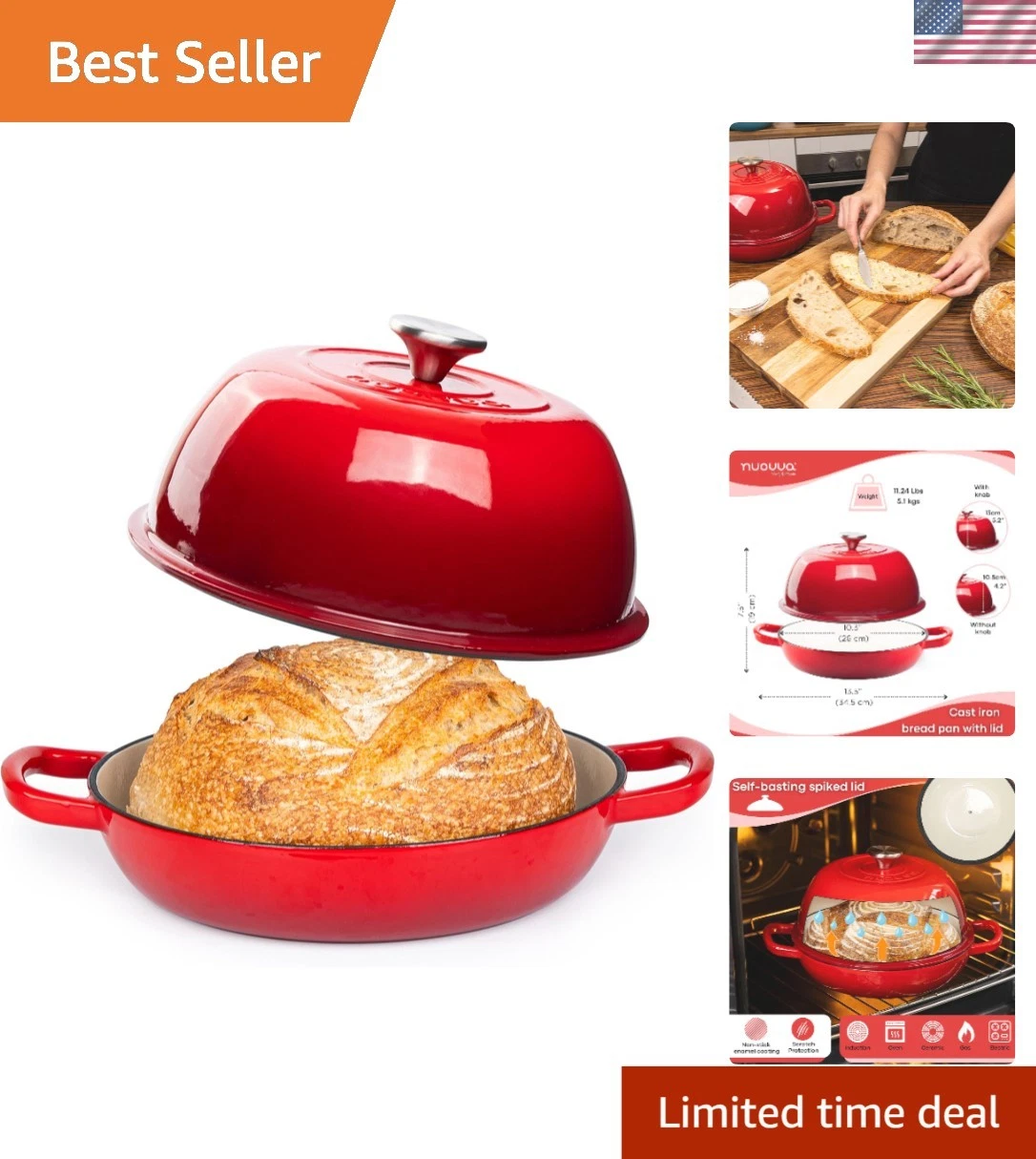 Enamelled Cast Iron Dutch Oven Pot – Dutch Oven For Sourdough Bread Baking – ...