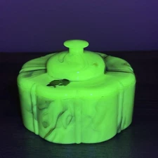 Art Deco La Lete Parfumeurs Uranium Slag Glass Powder Jar Marbled Vanity Box