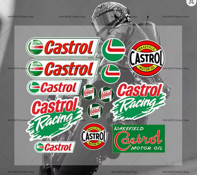 Castrol Racing Motorsport- 14- teilig Aufkleber Set Sticker Motorrad Helm NEU