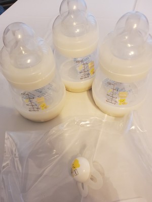 Lot of 5 Mam Anti Colic Bottles 4.5 oz Starter Pacifier New Fast Flow Nipples 