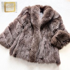 SAGA FOX Real Fox Fur Coat Brown Thick Luxurious Volume Gold Tag Size L