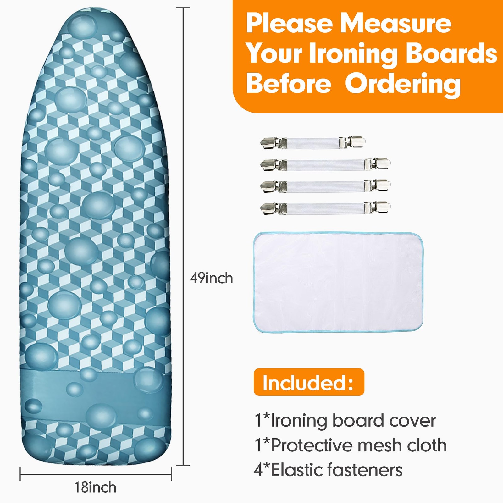 Ironing Board Cover and Pad, 18x49 Extra Wide Thick Iron 18" x 49",Blue 