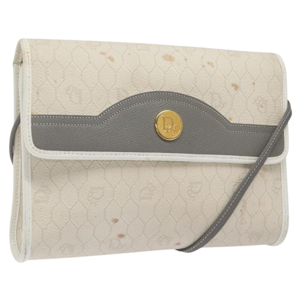 Christian Dior Honeycomb Canvas Shoulder Bag in White PVC MX224 Authentic