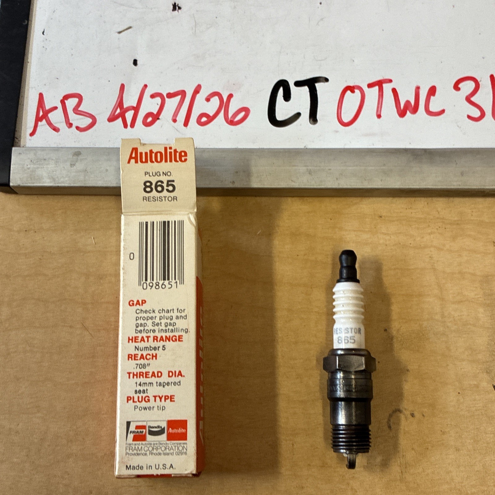 Autolite 865 Resistor Spark Plug - Power Tip - Heat Range 5 - Reach .708 - NOS