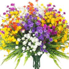 Grunyia 24 Bundles Artificial Flowers for Outdoor Decoration UV Resistant Fake P