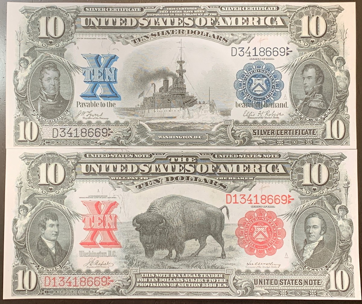 Reproduction $10 1899 Silver Certificate Battleship $10 1901 US